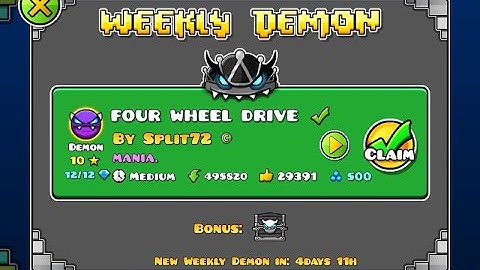 [Geometry Dash] Four Wheel Drive by Spilt72 100% (Easy demon)