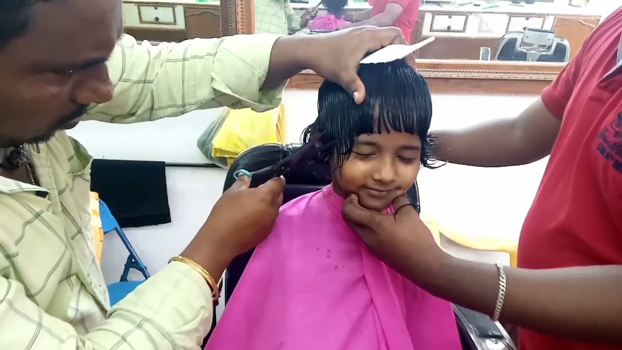 girl school baby haircut || baby girl in boy hairstyle tutorial || srk telugubarber 2024