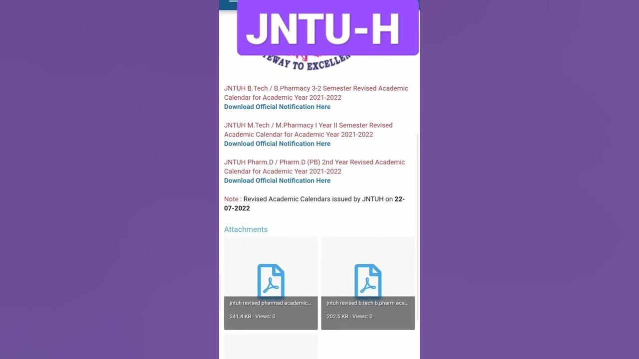 JNTUH Revised Academic Calendars for the Academic Year 2021-22 due to