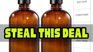 Amber Glass Soap Dispenser, 2 Pack 17oz Kitchen/Bathroom Hand Soap Dispensers with Stainless Steel