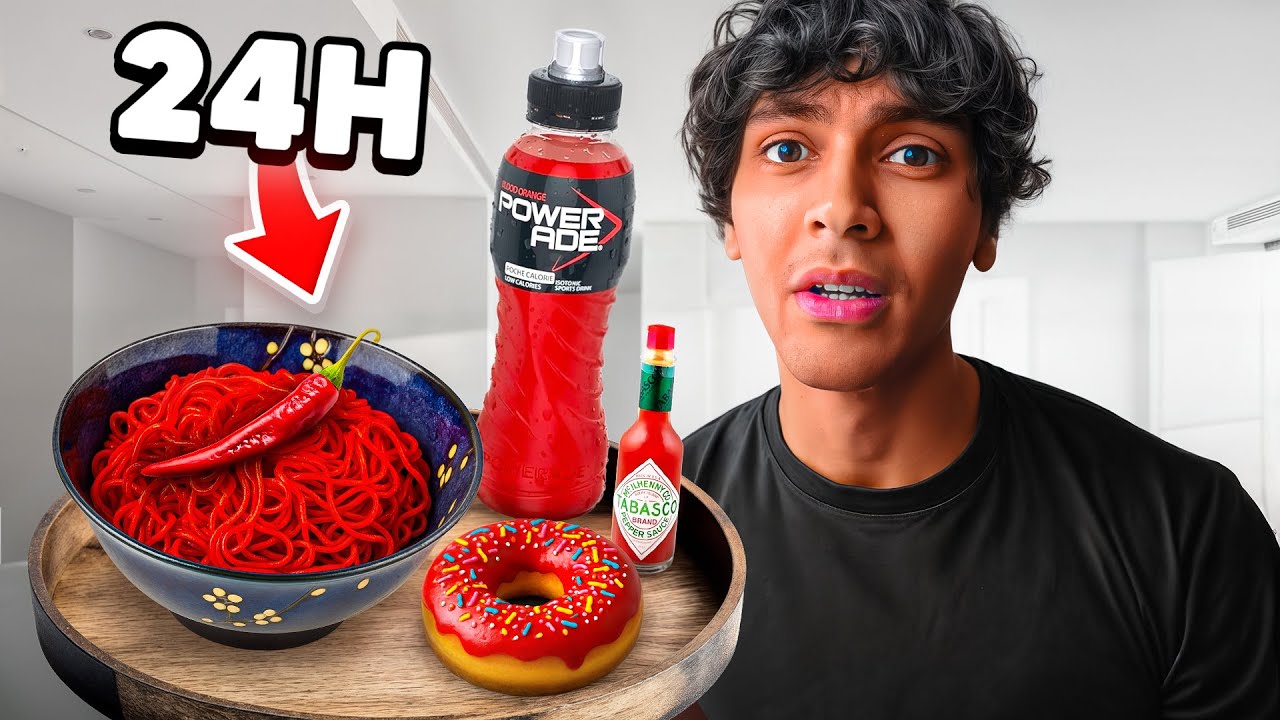 Ich esse 24 Stunden nur ROTES ESSEN 😳🌶️ | Yow Mohi