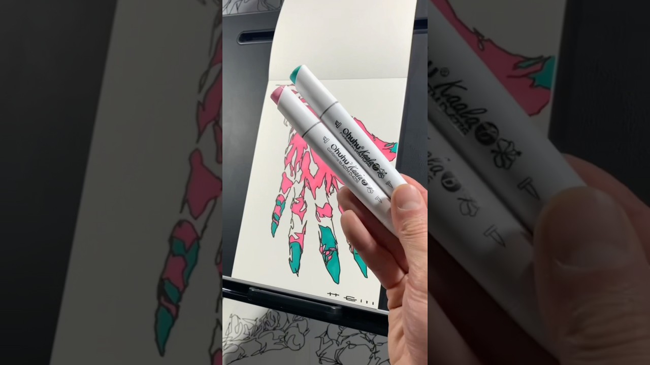 左手で描いた絵に右手でOhuhuイラストマーカーを使って色塗ってみた！#doodleart #drawing #Ohuhu #Ohuhuイラストマーカー #PR