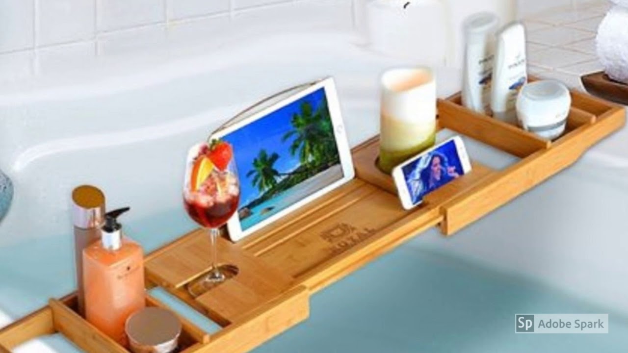 Luxury Bamboo Bath Caddy Tray with Book and Wine Holder YouTube