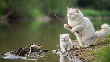 Persian Cats Save a Black Kitten From a Snake | Emotional Rescue & Cute Home Care Story