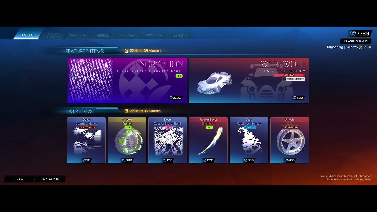 Rocket League Item Shop: September 29, 2021! Encryption Lime, Werewolf Titanium White and more!