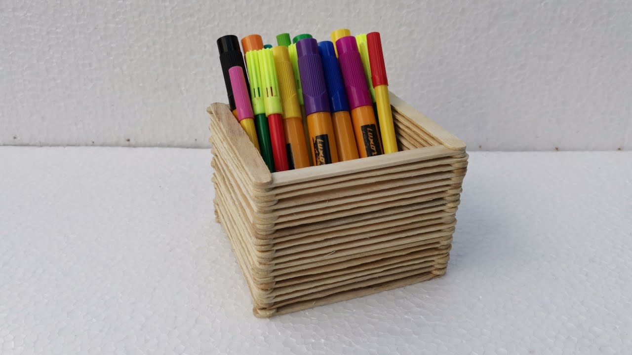 Pen Stand Making With Icecream Sticks Easy Pen Stand making DIY