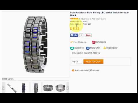 Iron Faceless Blue Binary LED Wrist Watch for Man Black