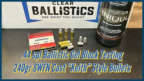 .44 spl -240gr SWFN “Keith” style Cast Bullet, Ballistic Gel Block Testing. 44 special
