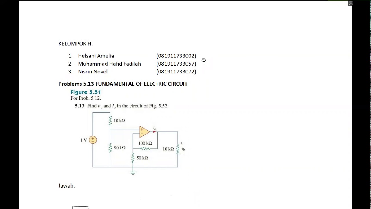 Solution For Problem 5 13 From FUNDAMENTAL OF ELECTRIC CIRCUIT YouTube Solution for problem 5 13 from fundamental of electric circuit youtube