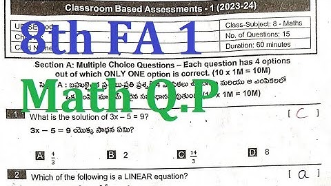 8th class FA 1 CBA 1 Maths Question paper answers