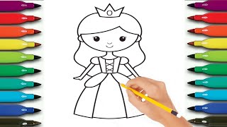 Beautiful Princess Drawing Panting Colouring For Kids Toddlers | How to draw Princess #princessdraw