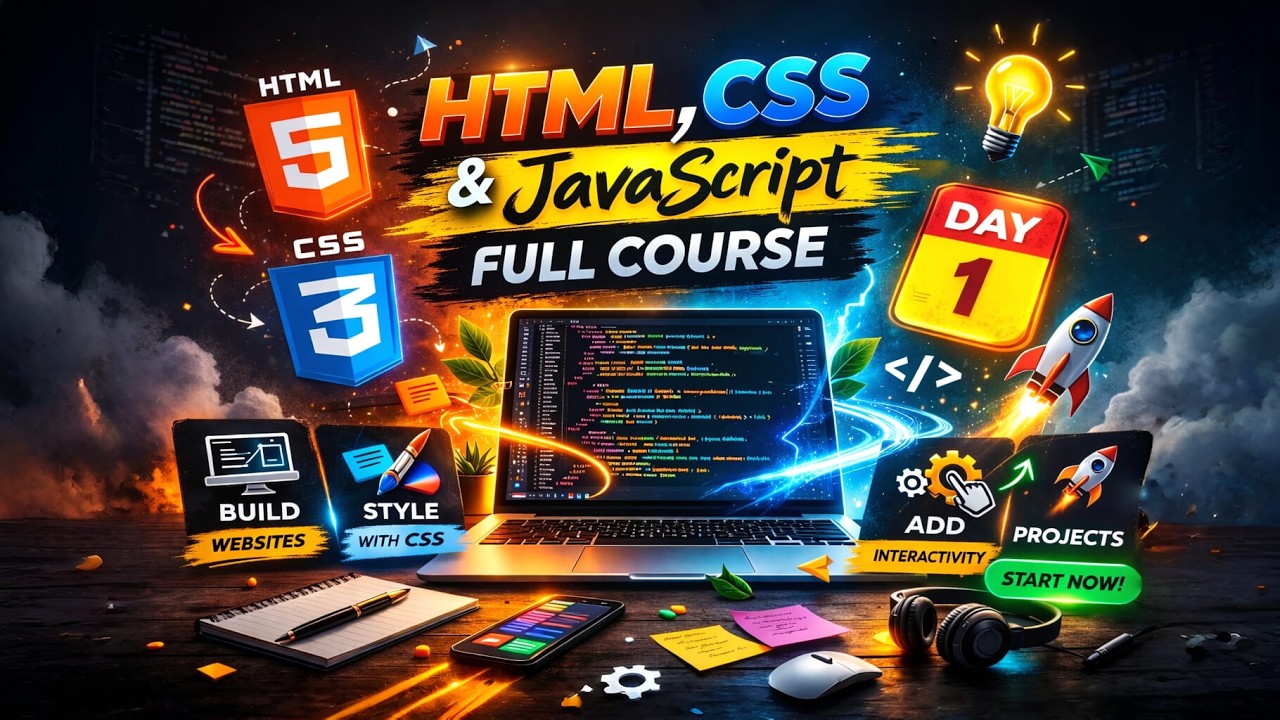 Learn HTML CSS JavaScript 🔥 | Full Beginner Course | Day 1 - YouTube