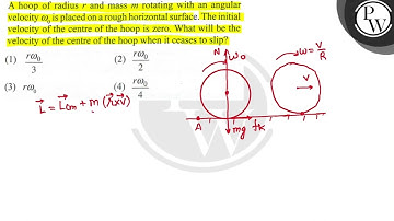 A hoop of radius \( r \) and mass \( m \) rotating with an angular velocity \( \omega_{0} \) is ...