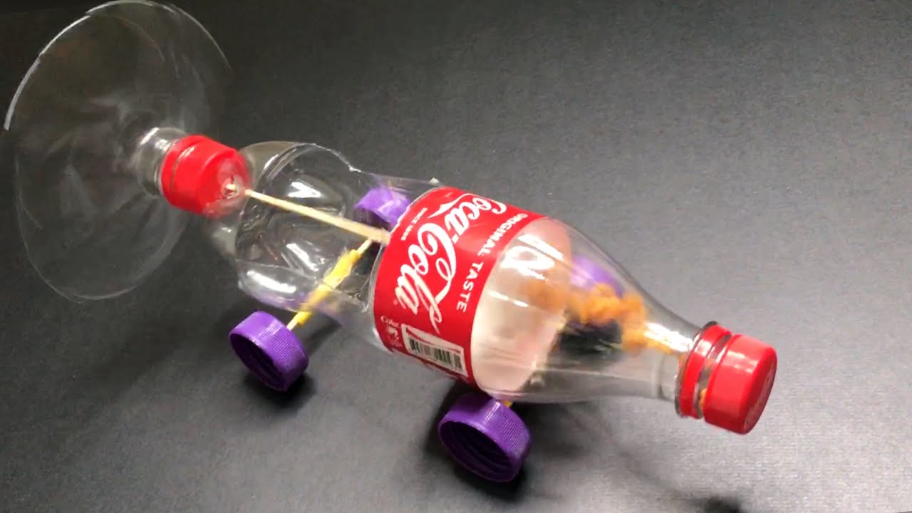 DIY RUBBER BAND POWERED TOY CAR! Coca Cola bottle! Super EASY and FUN! 