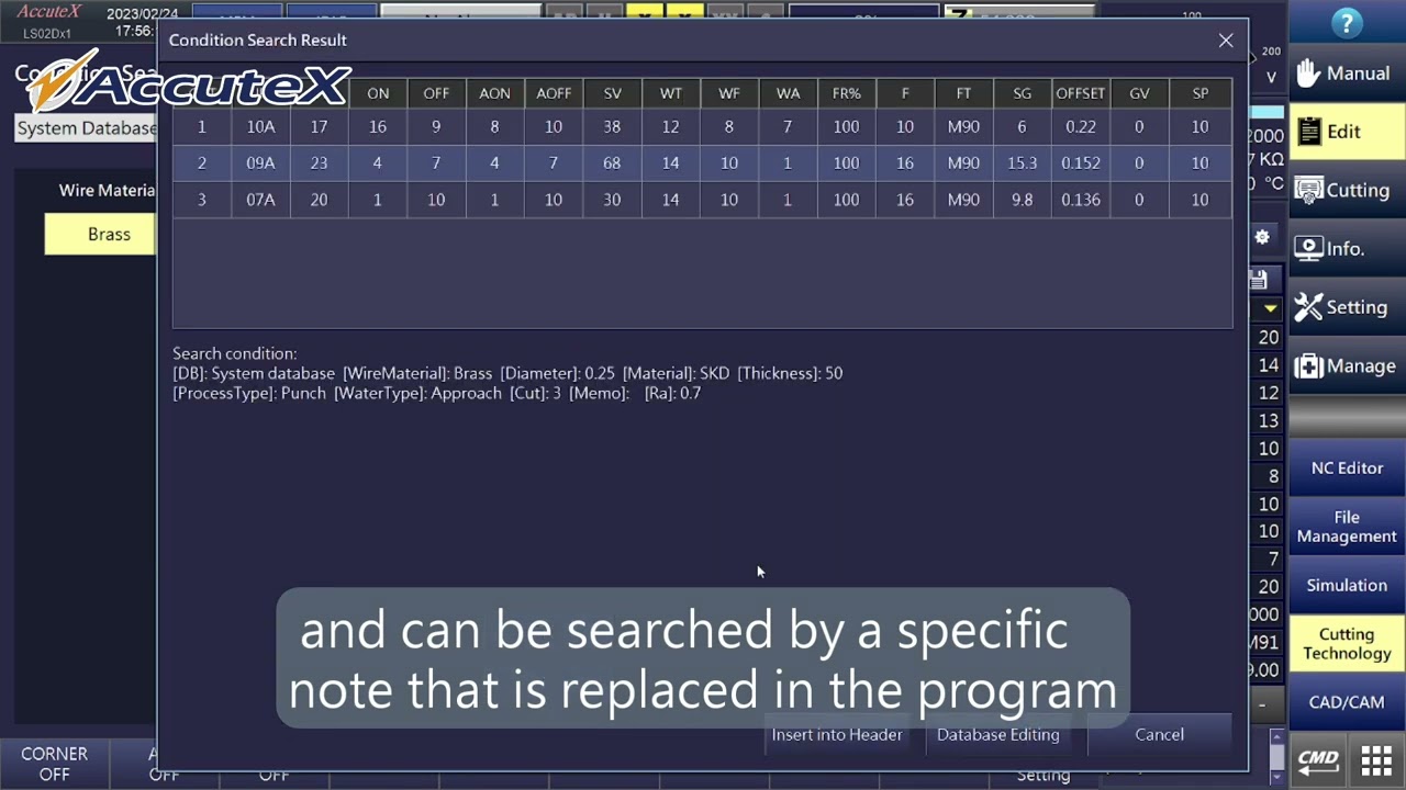 Accutex EDM ueX10 Cutting Technology Database