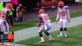 David Njoku Amazing TD Catch and Touchdown Celebration! NFL Browns vs Jets 10\/8\/17