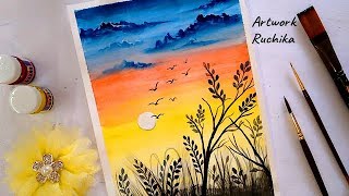 poster easy beginners painting sunrise