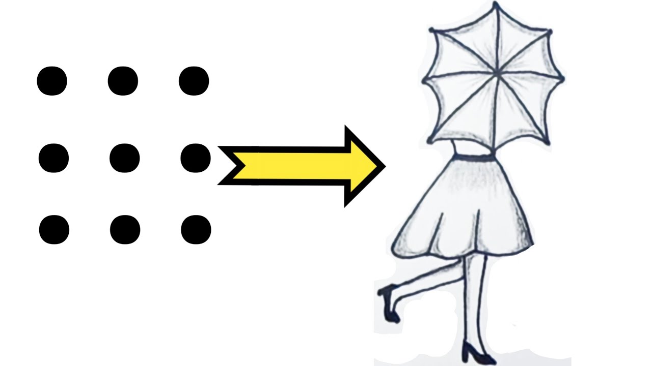 How to Turn nine Points into A Girl | Easy Girl Drawing From Dots - YouTube