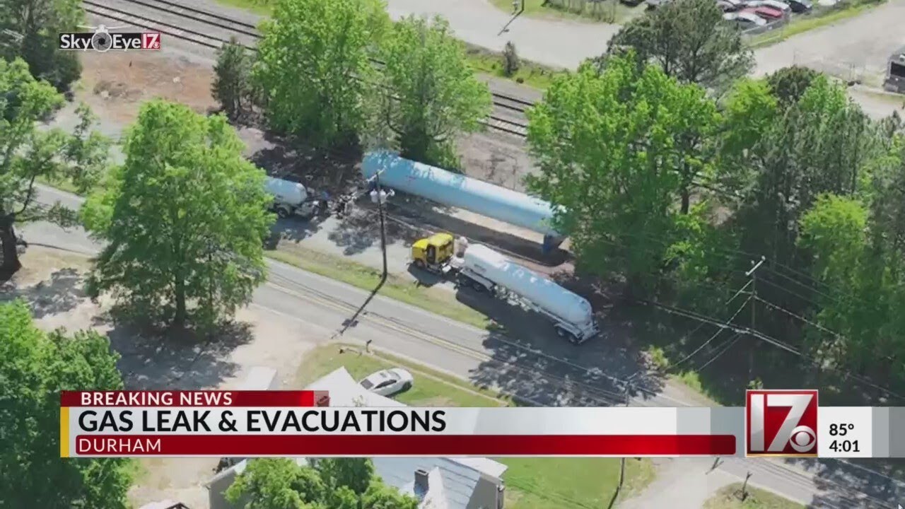 Propane gas leak and evacuations in Durham - YouTube