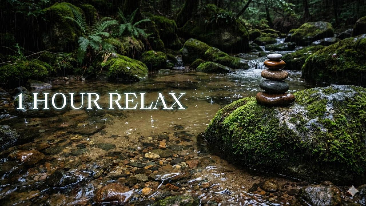 1 Hour Deep Sleep Piano 🌙 Gentle Rain & Stream | Calm Music for Relax & Sleep