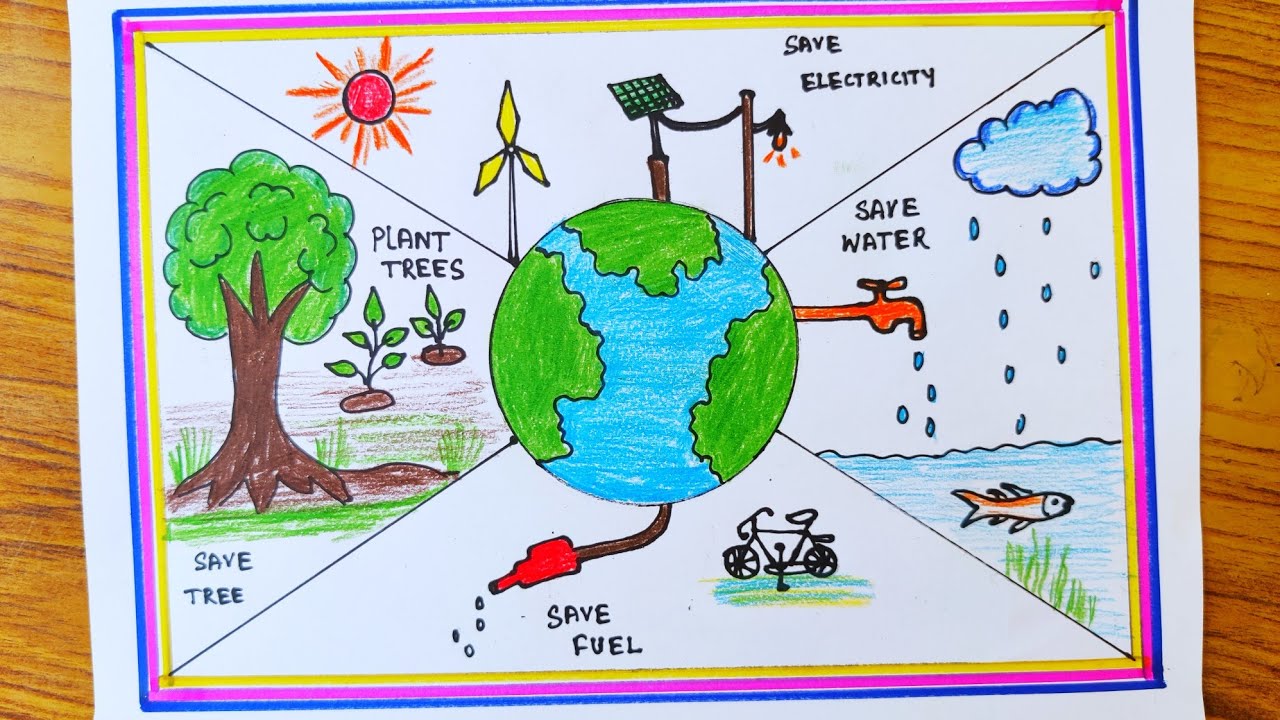 world nature conservation day drawing/nature conservation day poster/save nature save earth drawing