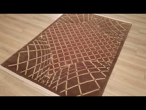 El Dokuma Geometrik Desenli Kahverengi Modern Halı inceleme videosu kapak görseli