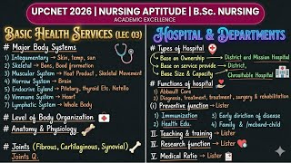 Basic health service / Hospital & dpartments / NURSING APTITUDE /UPCNET 2026 important topic's