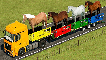 TRANSPORT OF COLORS ! GIANT HORSE LOADING ON LOW LOADER with CAT BACKHOE! Farming Simulator 22