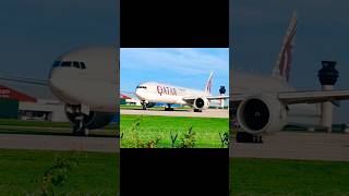 Qatar B777-300ER taking off from Manchester #airplane #qatar #boeing #boeing777 #airport #pilot