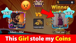 This Girl Stole my Coins 😤 in Epic Game Venice 150M Table - 8 ball pool - ITz Bilal gaming