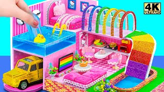 Using Cardboard, Magnet Ball to Build 2Storey Pink House with Rainbow Slide ❤ DIY Miniature House