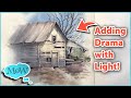 How to dramatize a landscape using light  rustic barn in watercolor