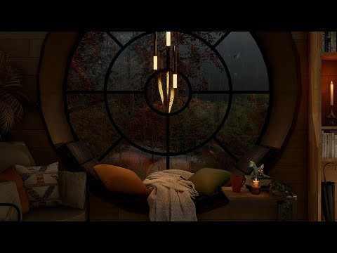 Cozy Autumn Night Ambience ?? Fall Asleep In This Cozy Room With Rain On Window Sounds For Sleeping