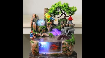 Bể Cá Mini Thác nước phong thuỷ tiểu cảnh non bộ bể cá phong thủy để bàn mini #HNMG