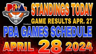 PBA Standings today as of April 27, 2024 | PBA Game results | Pba schedule April 28, 2024