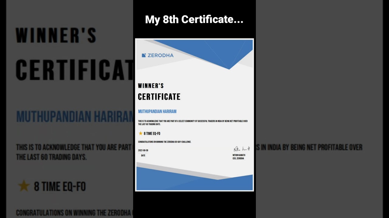 My 8th zerodha 60 day challenge certificate / 