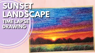 Sunset Landscape Drawing / Oil Pastel