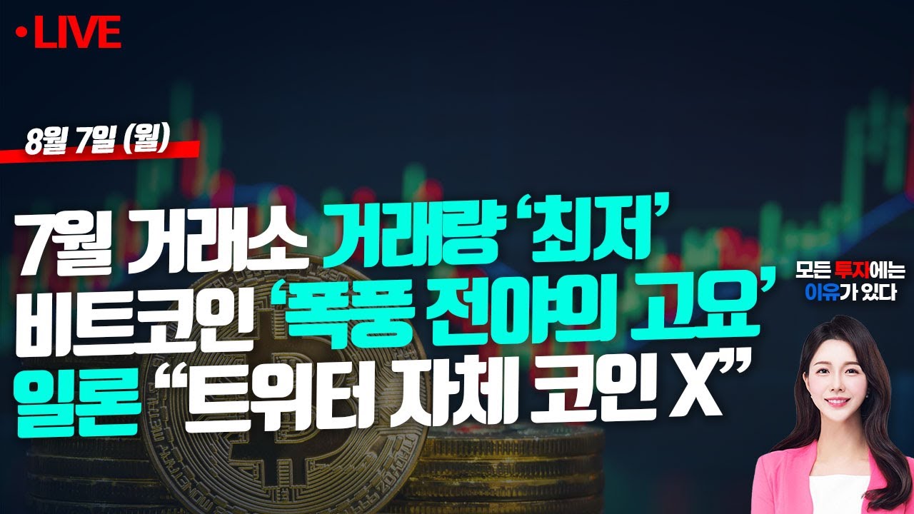 7월 거래소 거래량 ‘최저 기록’ | 비트코인 ‘폭풍 전야의 고요’ | 일론 “트위터 자체 코인 출시 안해” 📢빠친코  라이브(230807)