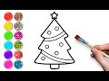 Glitter christmas tree with decorations  drawing painting coloring for kids  toddlers 