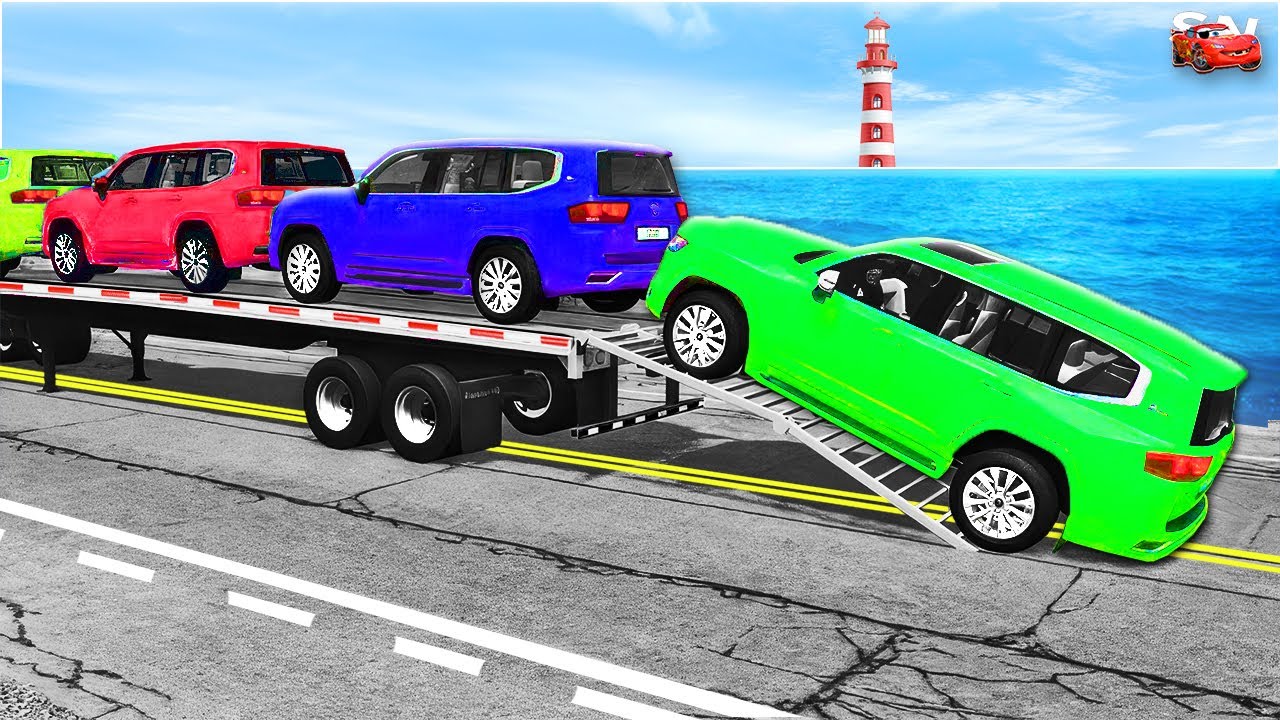Car Carrier Truck vs Giant Speed Bumps – Funny Car Chaos – BeamNG Drive #5 🔥💥