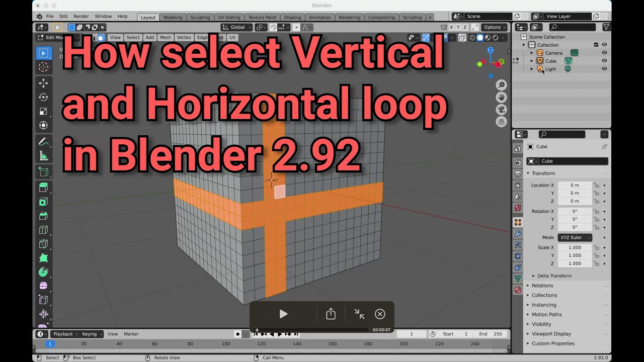 How to select horizontal and vertical loop in blender 2 9 - YouTube