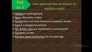 Exercise related to Pronoun | Noun-Pronoun Agreement | Use pronoun to replace noun| BY Aparna Mam