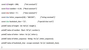 C CONSTANTS INT FLOAT CHAR SAMPLE PROGRAM