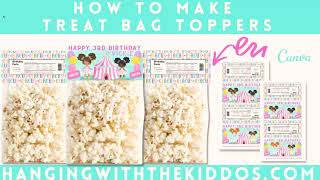 How to make Treat Bag Toppers Tutorial | Custom Party Favors with Canva