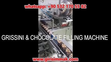 CHOCOLATE FILLING MACHINE INTO BREADSTICKS & GRISSINI CUPS & WITH LABELING MACHINE