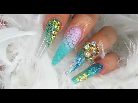 Uñas acrilicas de mar,efecto escama y sirena - thptnganamst.edu.vn