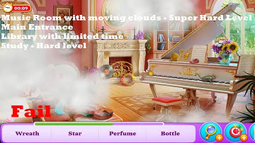 Manor Matters hidden objects All Levels fail on Hall day 1 HD - Part 5 | moving clouds, library