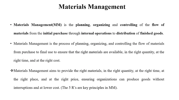 Materials Management Chapter One (Part One)