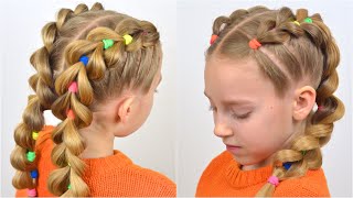 PULL THROUGH BRAID with BRIGHT ELASTICS  | Back to School hairstyle | Little girls hairstyles