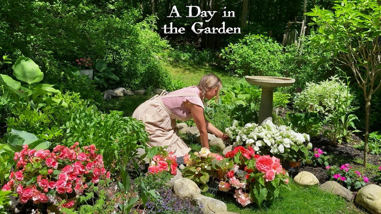 A Day in the Spring Garden- Planting Tuberous Begonias & Foxgloves in Cottage Borders & Window Boxes